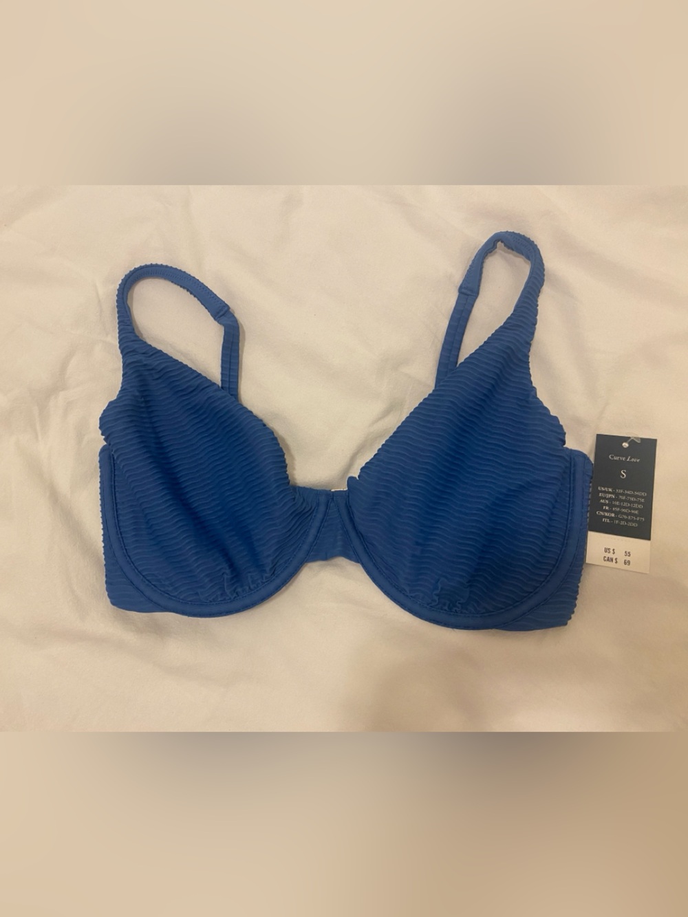 Abercrombie & Fitch Blue Ribbed Bikini Top High Apex Curve Love S